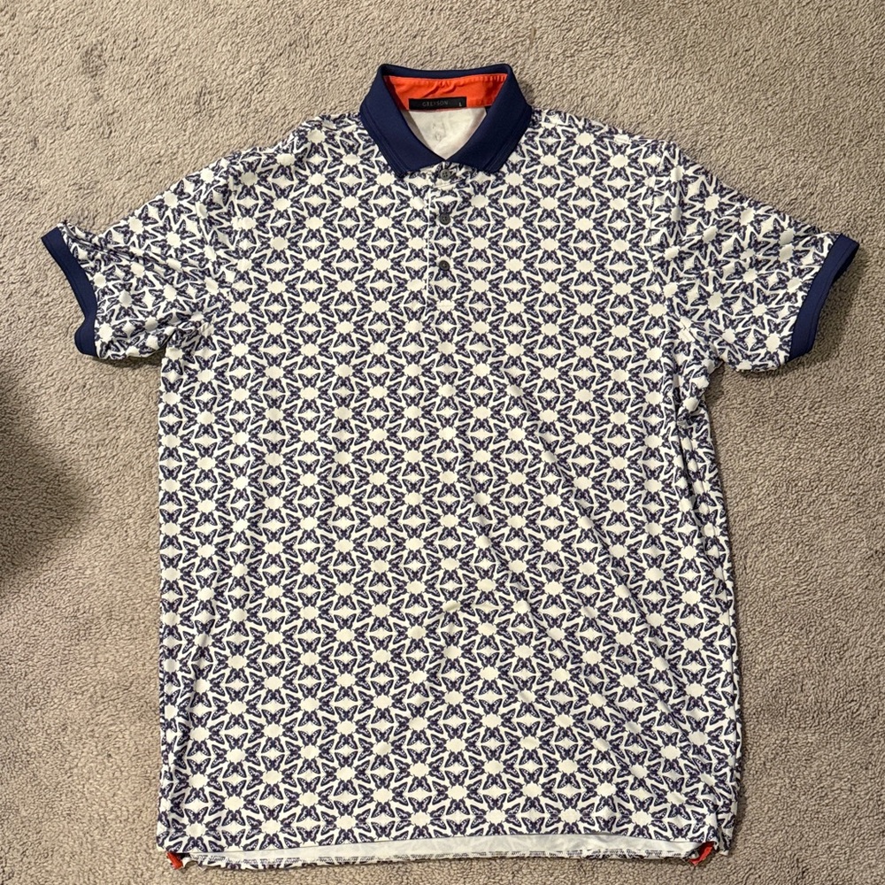 Greyson Navy and White Geometric Polo Shirt